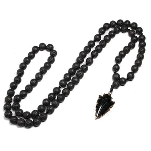 Natural Lava Beads Necklace Obsidian Arrow Pendant Vintage Necklaces Women Men Jewelry Yoga Mala Meditation - Cloud9Oasis 
