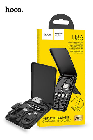 The Hoco U86 Treasure Cable Set combination of Lightning, USB-C, and micro USB connectors, this cable set ensures compatibility with a wide range of devices including smartphones, tablets, Bluetooth headphones, and more. Whether you're an iOS or Android user, you can farewell to the hassle of carrying multiple cable.
