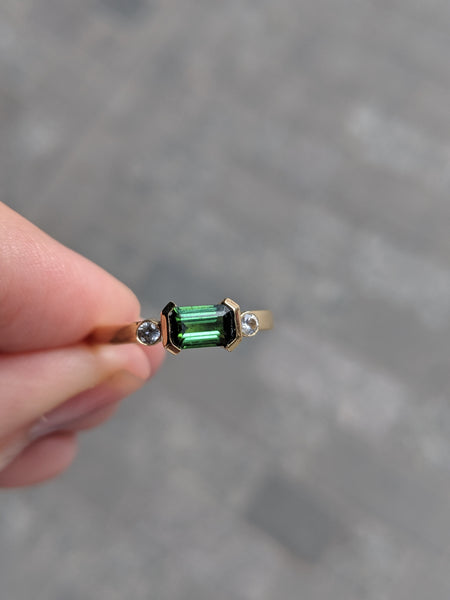 Emerald Cut Tourmaline & Diamond Ring