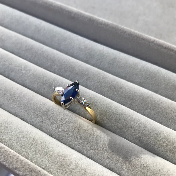 Sapphire and Diamond Marquise Ring