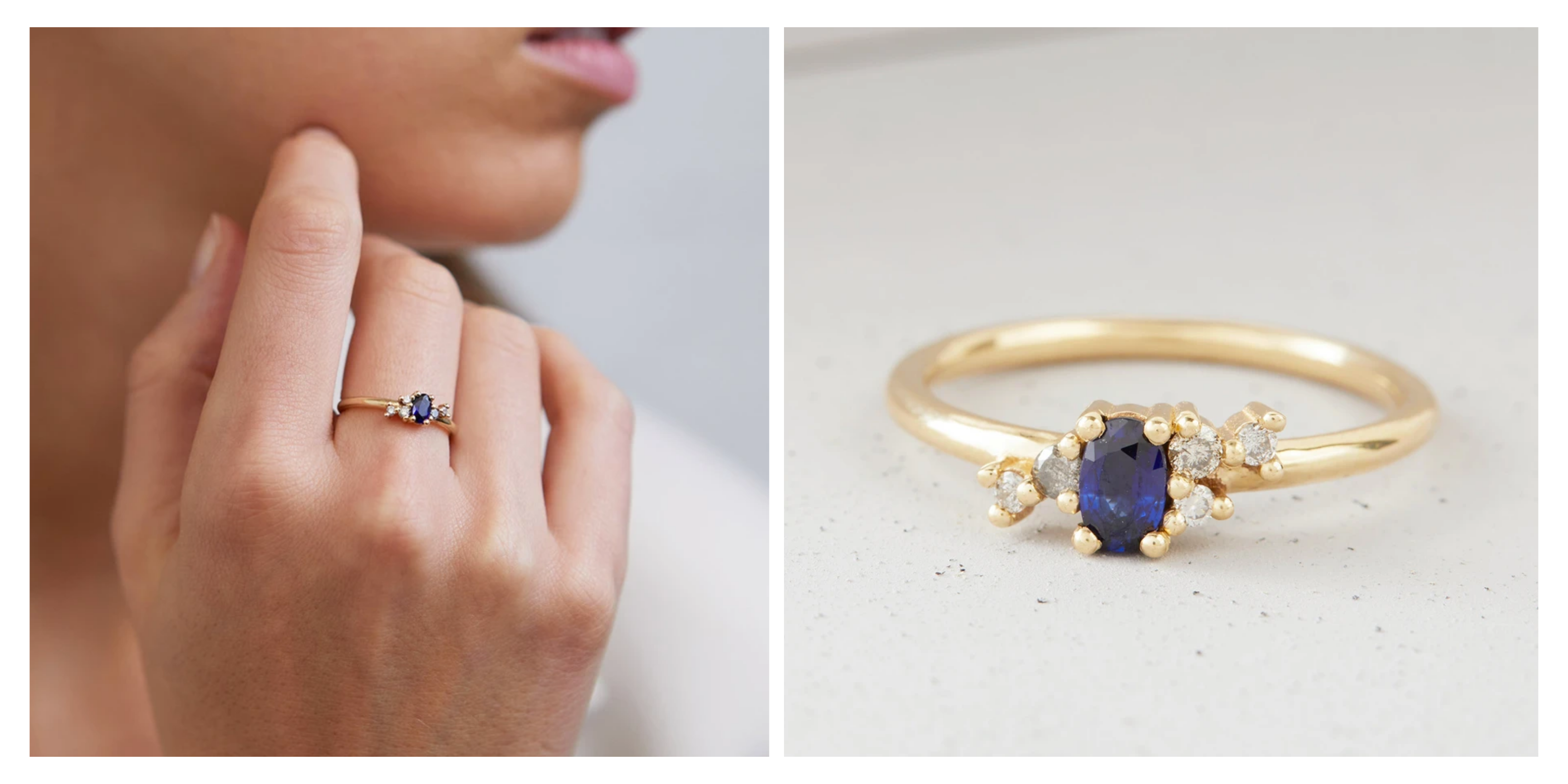 What are promise rings and how should you wear them? Sapphire cluster promise ring by London jeweller Maya Magal