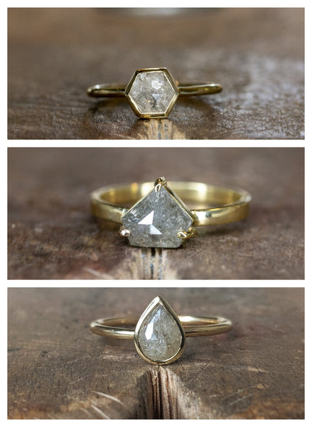 solid gold grey diamond rings