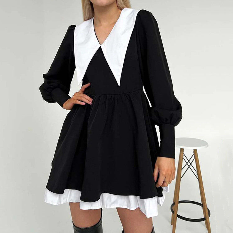 Like a Doll Black Collar Dress