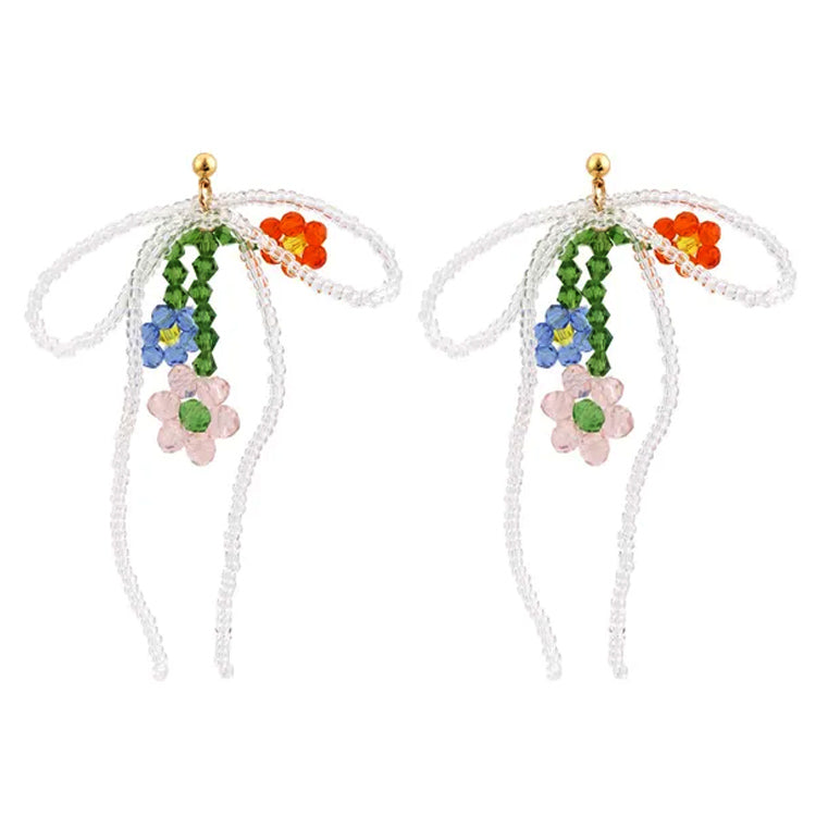 Beaded Bow & Flower Earrings