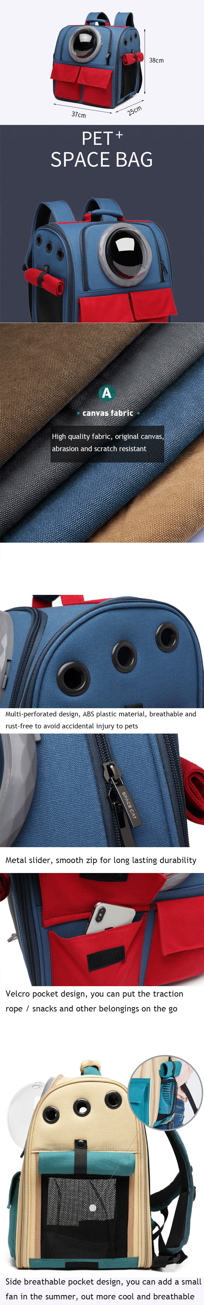 Canvas Cat Carrier Bag Expandable Space Capsule 9 Color Pet Backpack