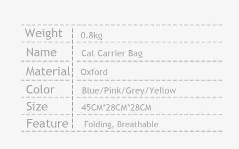 Cat Carrier Bag Breathable Foldable 4 Color Outdoor Travel Pet Handbag