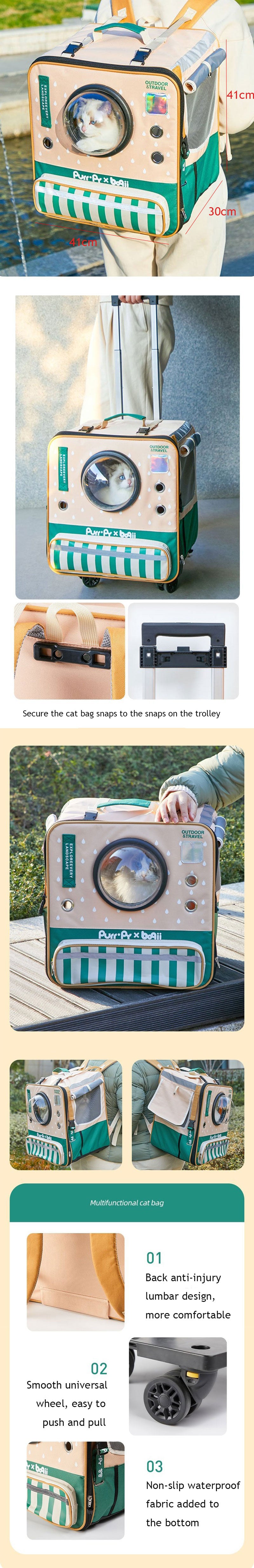 Cat Carrier Bag with Wheels Space Capsule Large Space Pet Backpack