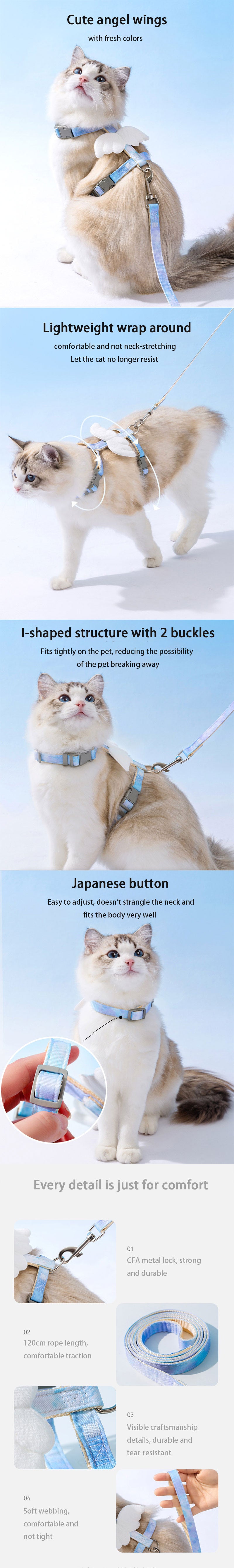 Cat Leash I-shaped 3 Color Kitty Harness With Wings