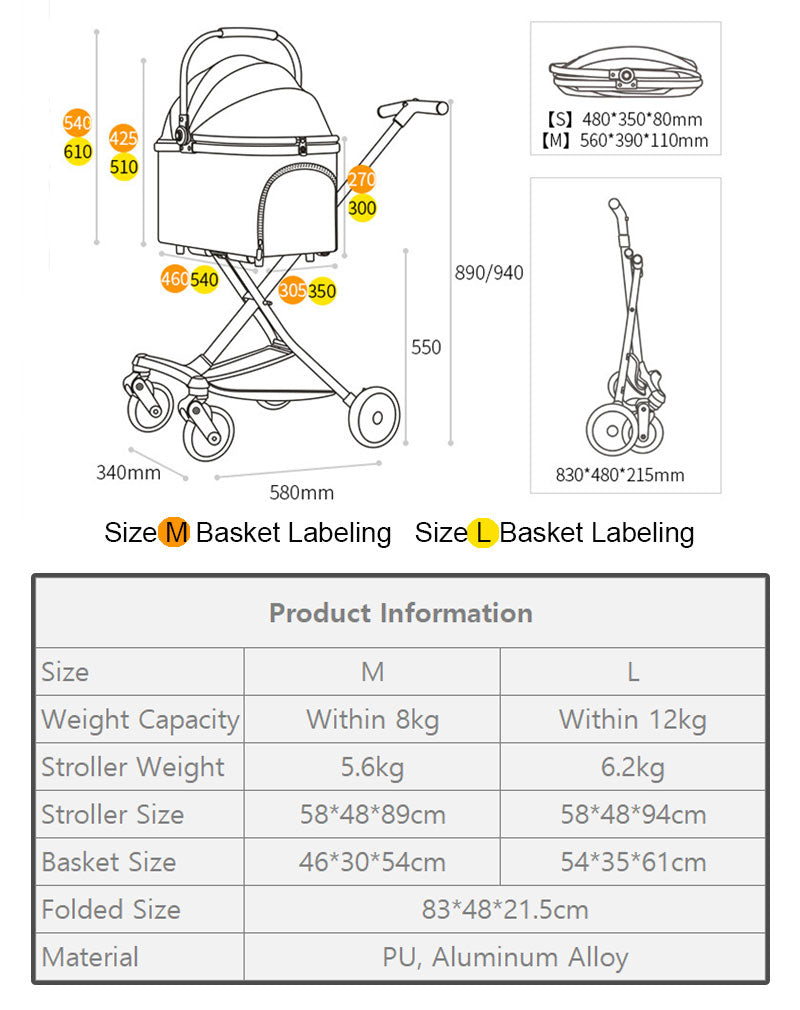 Cat Stroller Carrier With Wheels Foldable Basket (12)