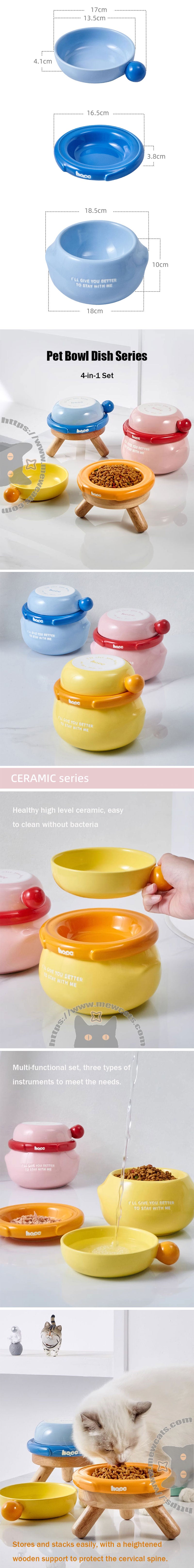 Ceramic Cat Food Water Bowl Dishes 4 in 1