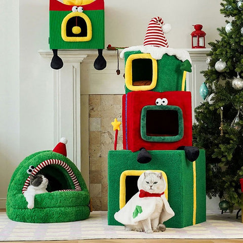 Christmas Gift Box Cat ClimbingTree Bed For Multiple Cats