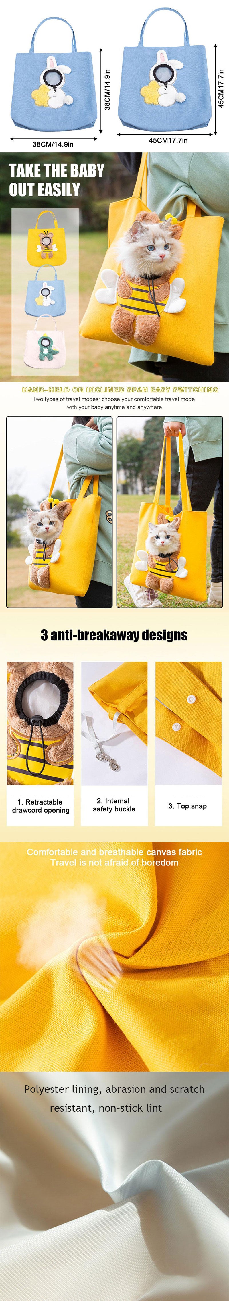 Cute Cat Canvas Bag Breathable Animal-Shaped 3 Color Shoulder Handbag Tote