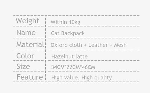 Hazelnut Latte Cat Carrier Bag Canvas Hand Carry Large Pet Backpack