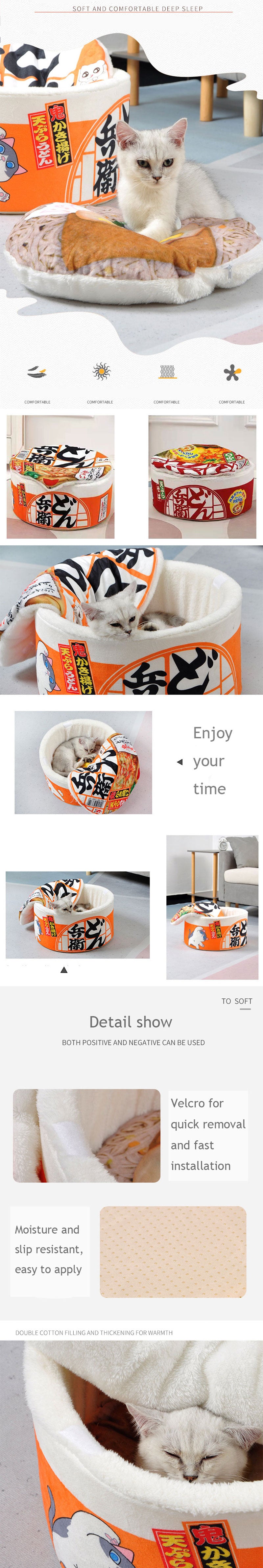 Instant Noodle Shape Cat Bed House Detachable Cushion Cute Pet Nest