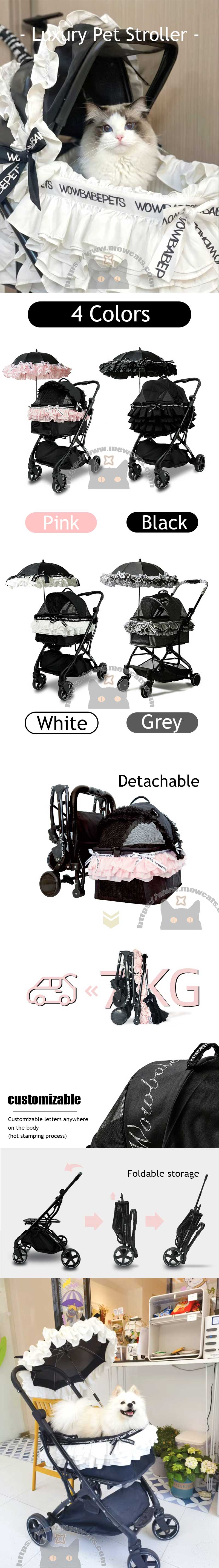 Luxury Lace Cat Stroller Pet Carrier With Wheels