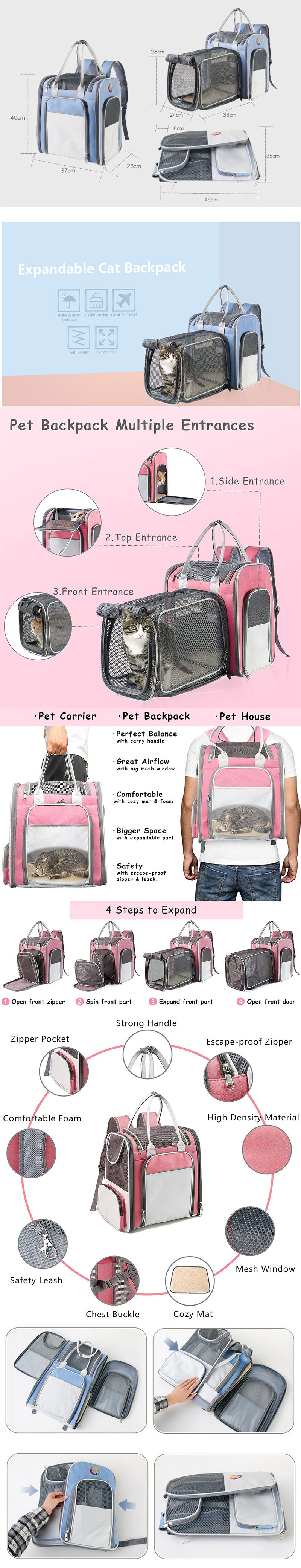 Mesh Expandable Cat Backpack Carrier Large Capacity Tote 3 Color Pet Handbag