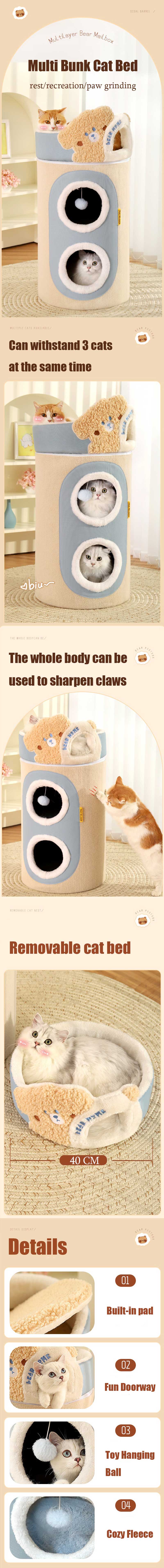 Multi-Layer All-in-One Cat Tree Cat Bed Scratching Board