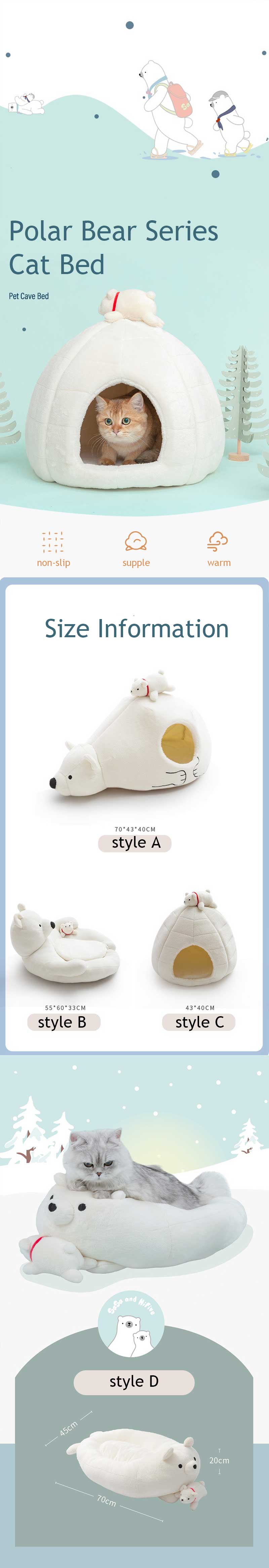 Polar Bear Series Cute Cat Bed 4 Style Sleeping Mat