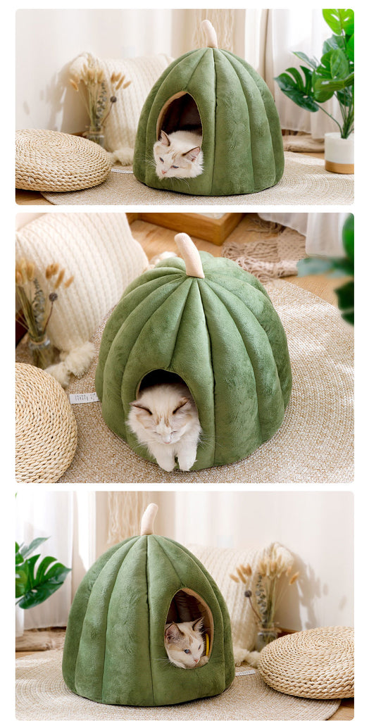 Pumpkin Cat Bed Winter Warm Comfortable Sleeping House Cat Nest