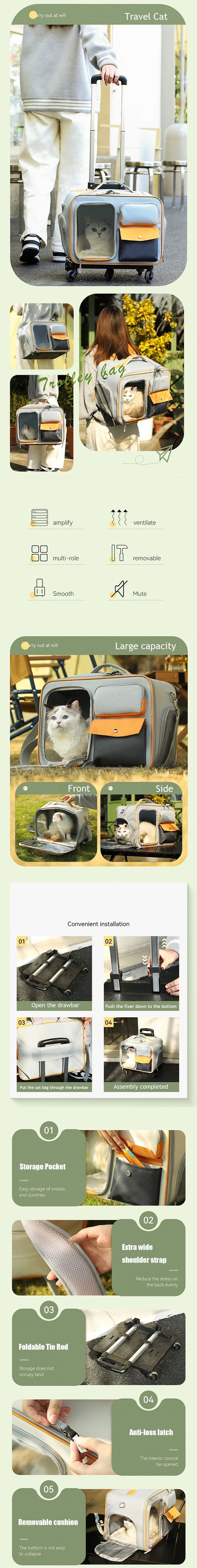 Retractable Cat Rolling Carrier Backpack With Wheels 2 Color Cat Bag