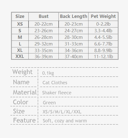 Solid Color Warm Sphinx Hairless Cat Green Clothes