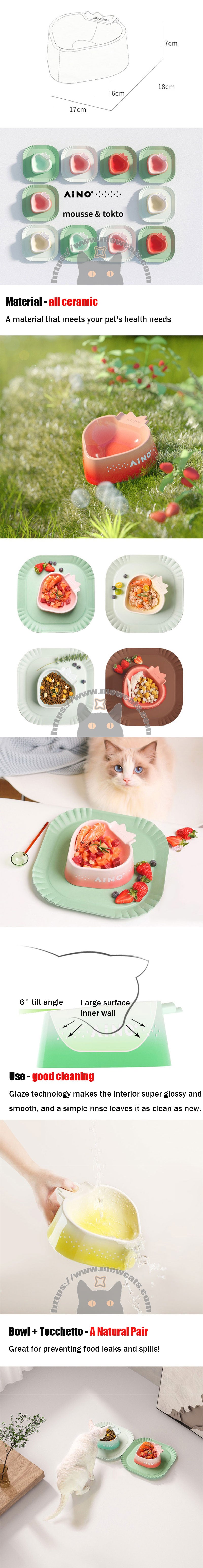 Strawberry Mousse Ceramic Cat Food Water Bowl