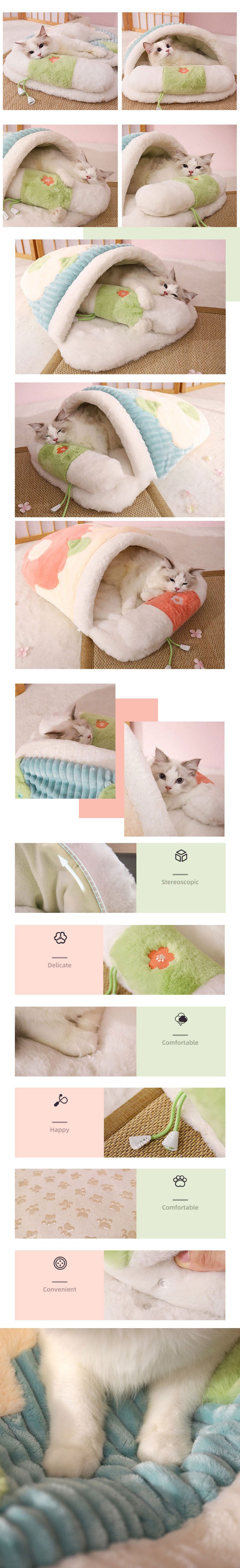 Super Warm Cat Bed Pet Sleeping Bag Nest with Removable Pillow