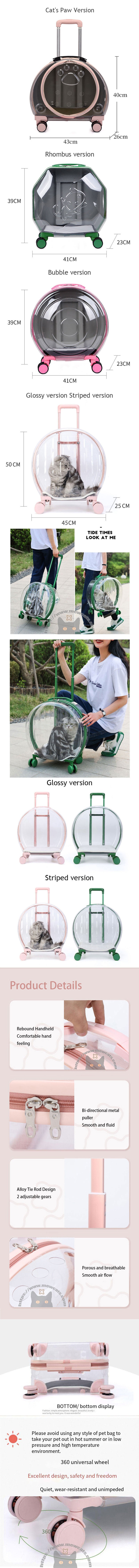 Transparent Cat Trolley Tote With Wheels Rolling Carrier (8)