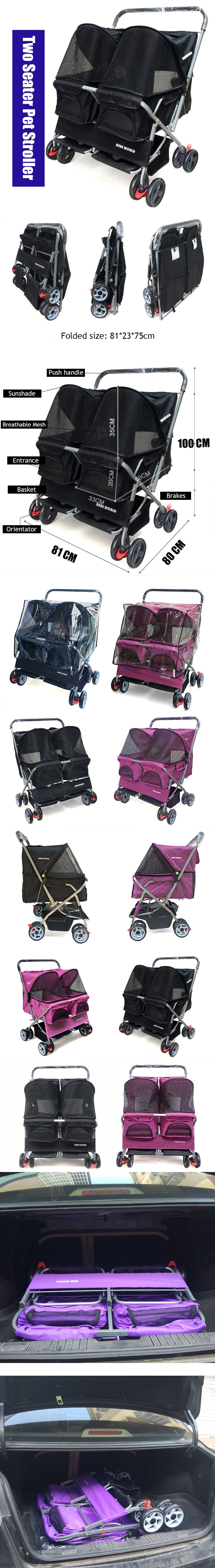 Two Seater Cat Stroller Pet Carrier on Wheels