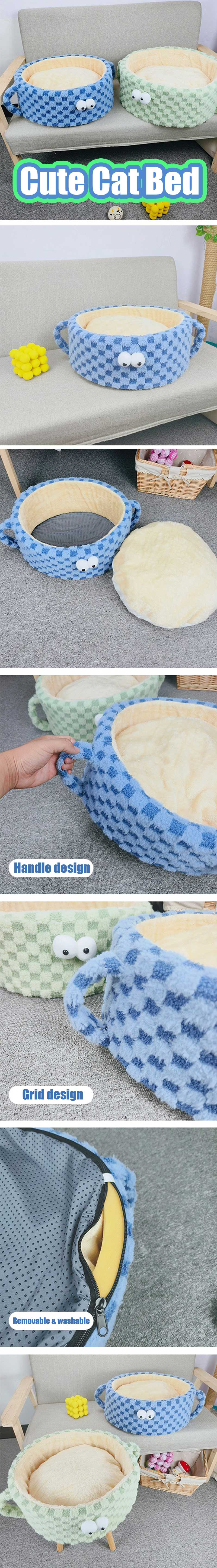 Vintage Grid Round Cat Bed 3 Colors Couch