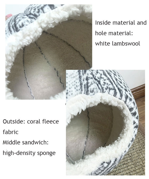 Woven Wool Spherical Cat Cave Bed Round Opening House Pet Nest