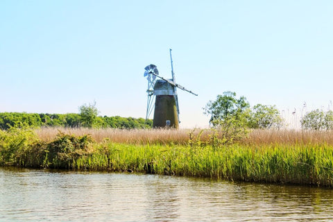 Windmill on natural Norfolk Broads near Wroxham - nature at its most tranquil