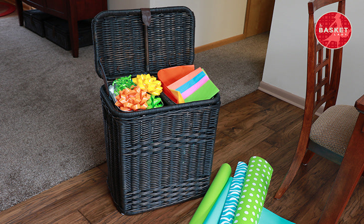 Organize gift wrap, tissue paper and bows