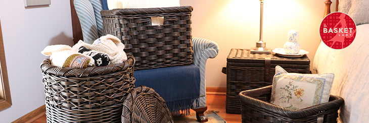 Handwoven Storage Baskets Wicker Rattan Divided Basket Organizer