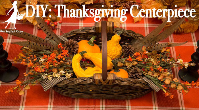 Wicker Gathering Basket from The Basket Lady transformed into a beautifulThanksgiving Centerpiece