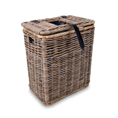 Tava Handwoven Rattan Round Tapered Waste Basket With Metal Liner