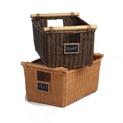 Wicker Storage Basket with Wooden Handle, Decorative Wicker Small Basket 3  Pack