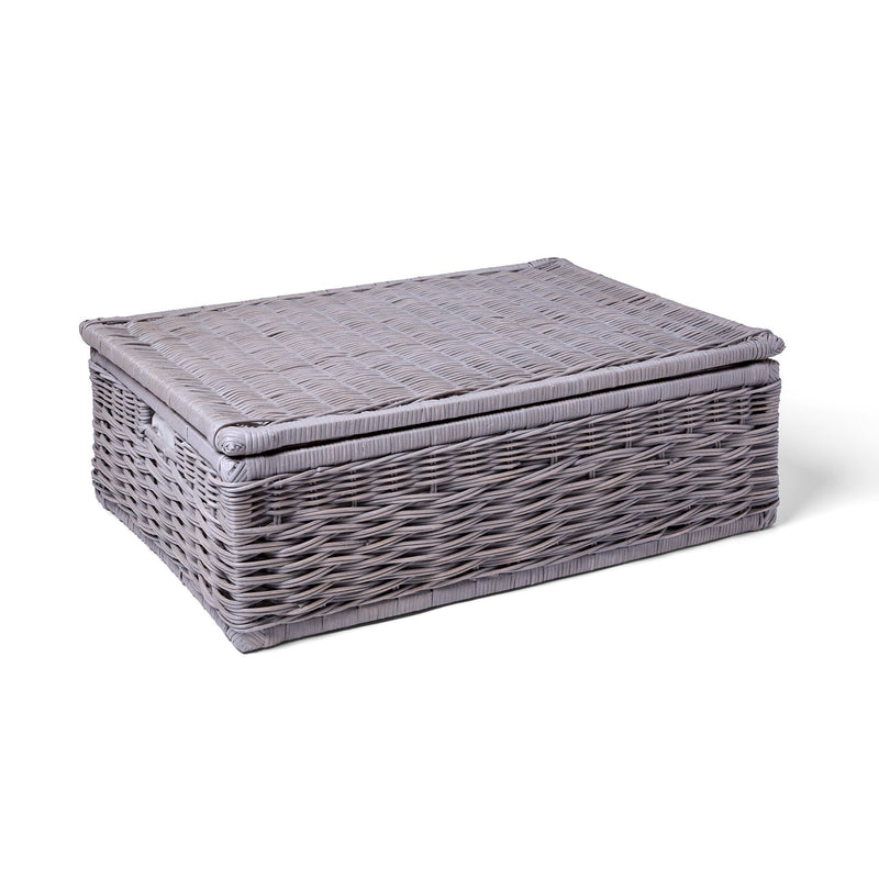 grey wicker storage boxes