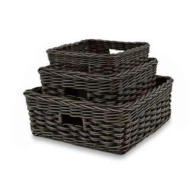 Narrow Rectangular Wicker Storage Basket - Antique Walnut Brown - Small / No Liner