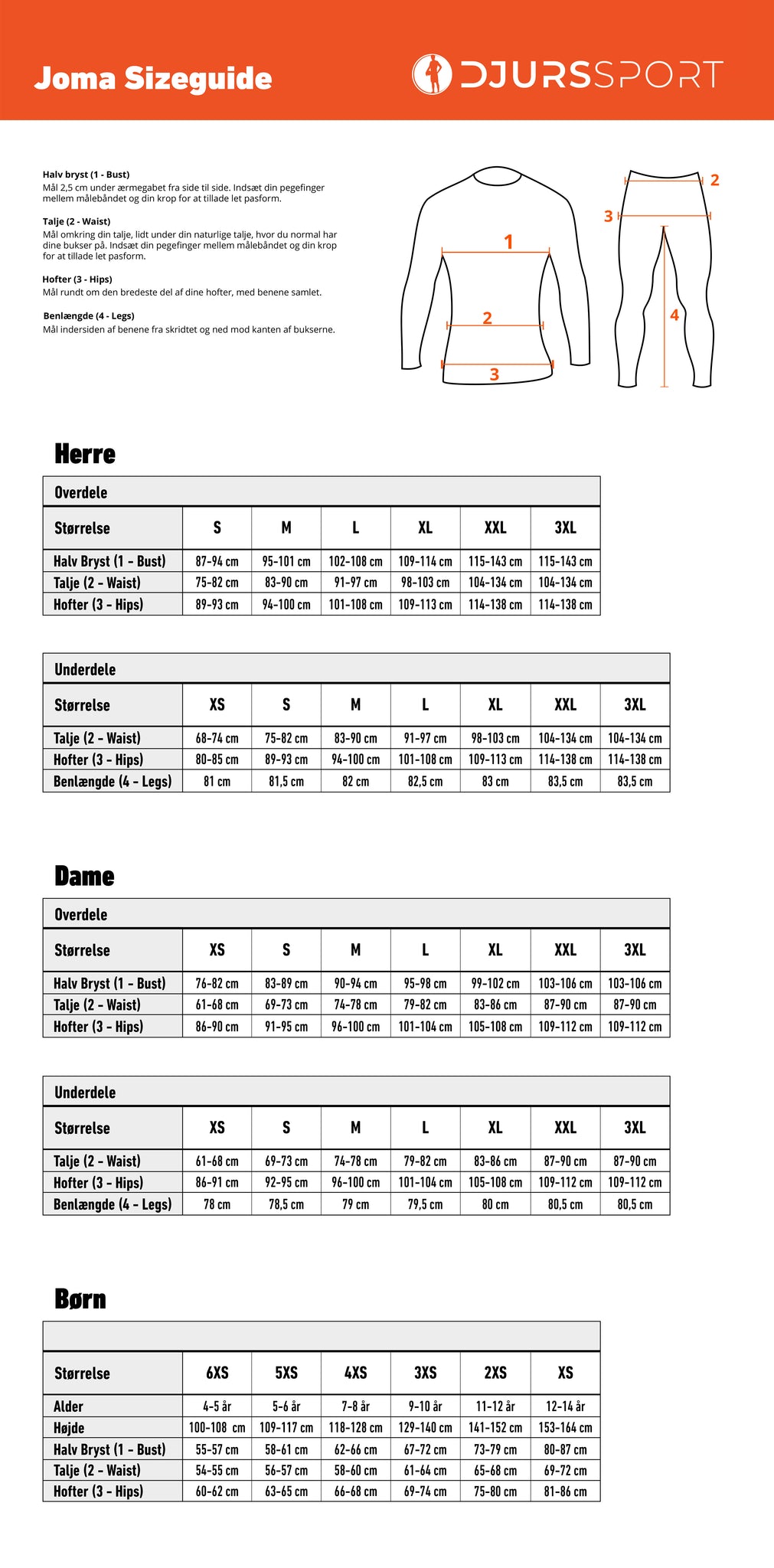 Størrelsesguide - Joma
