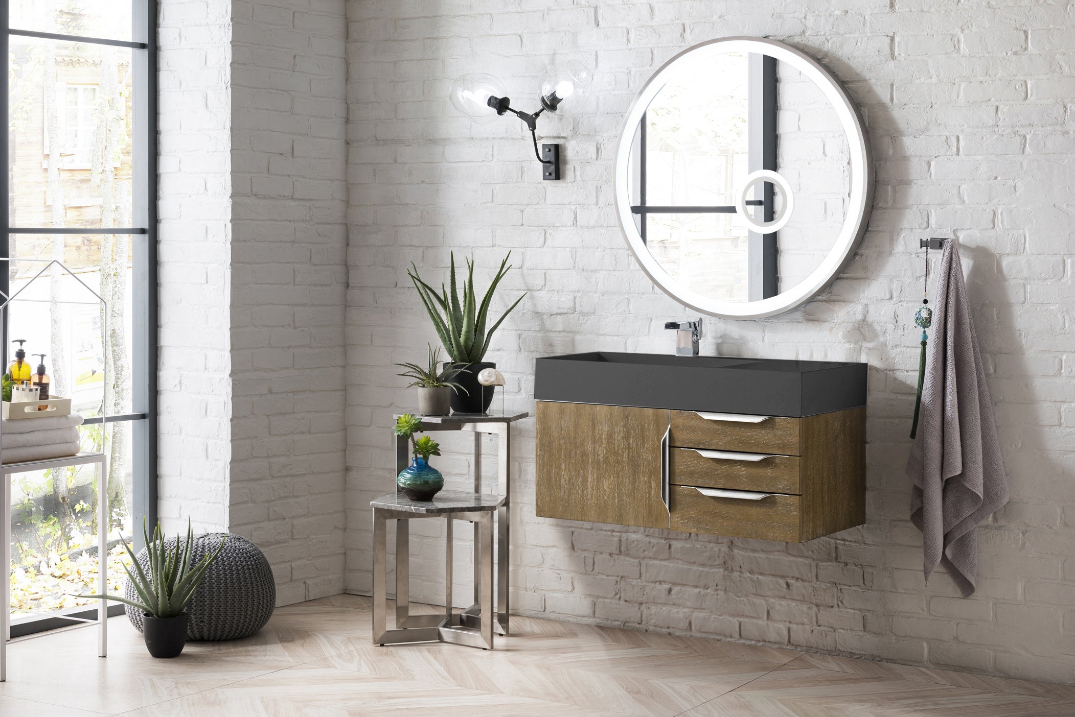 James Martin Vanities Mercer Island 59 Double Vanity, Latte Oak, Radi