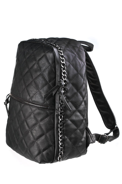 Black Vegan Leather Quilted Puffer Backpack – Meshme