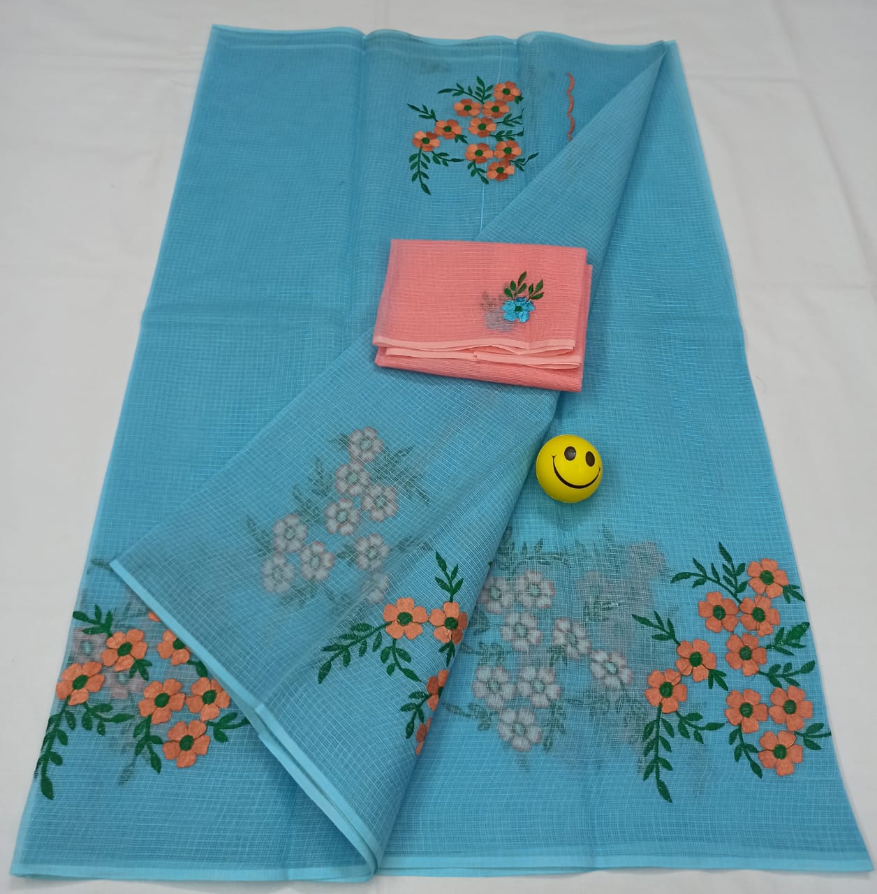 Applique Work on Handloom Resham Kota Saree With Bp/bengal Handloom Resham  Check Saree/free Fall and Picot/ Fastest Delivery/saree Blouse - Etsy