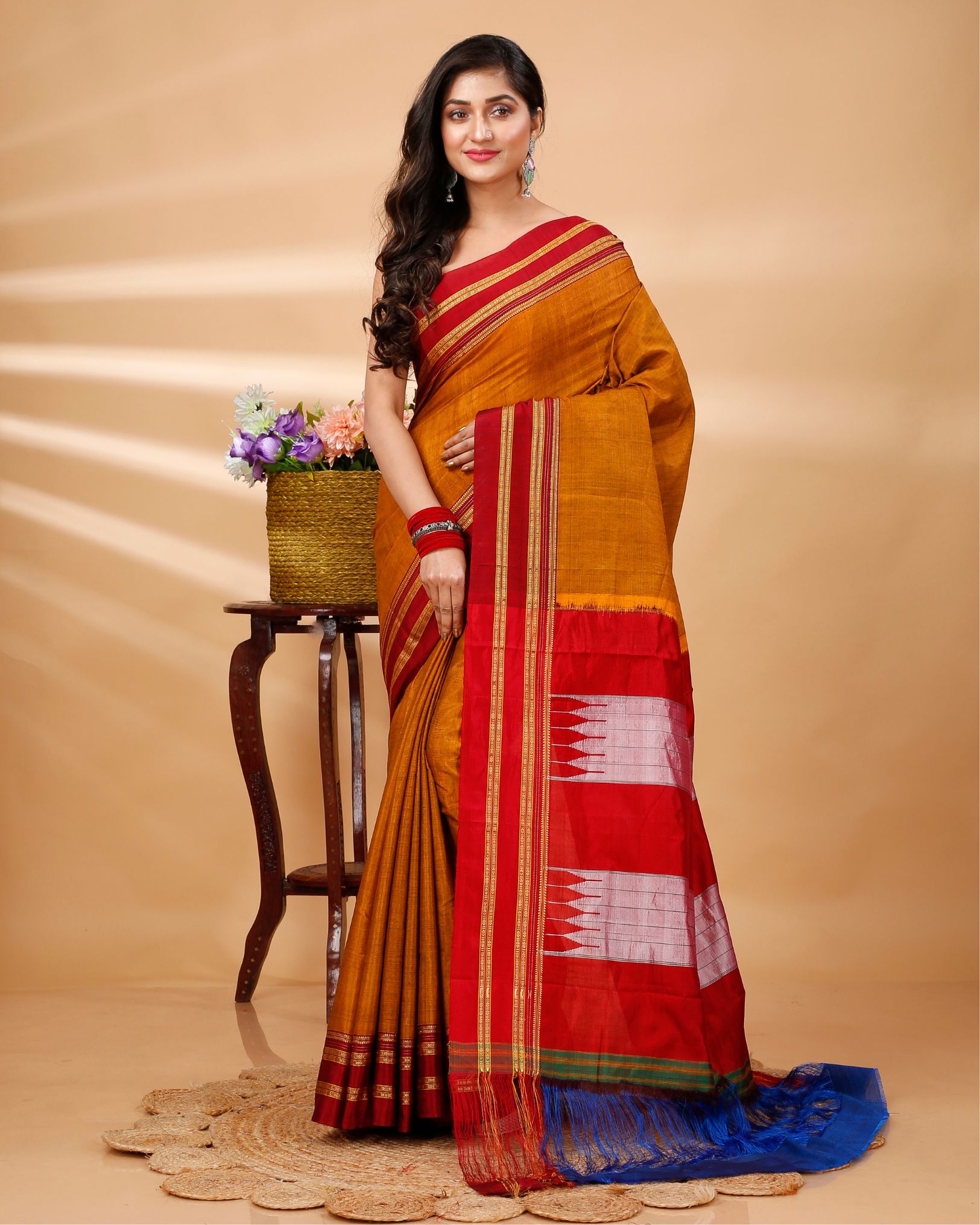 Summer Classics. Bagru Block Printed Mulmul Cotton Saree - Brown Zigza