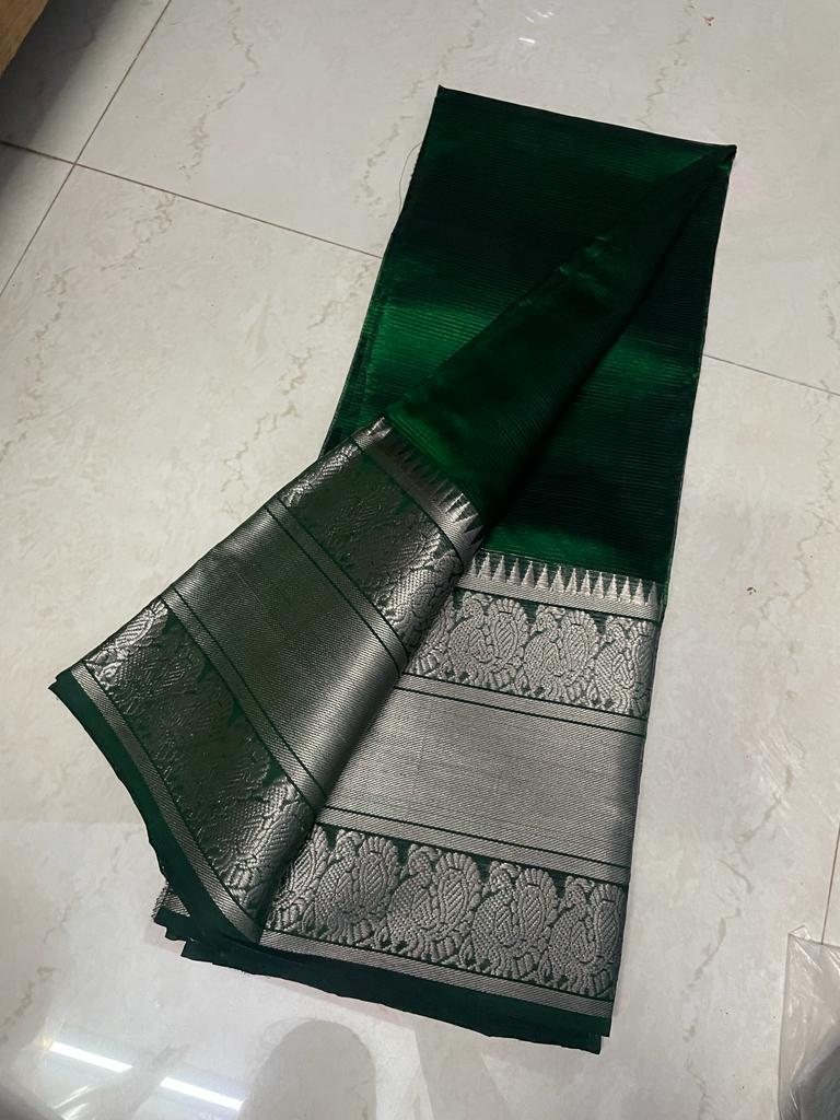 Blue Colour Mangalagiri Pattu Silver Zari Kanchi Border Sarees