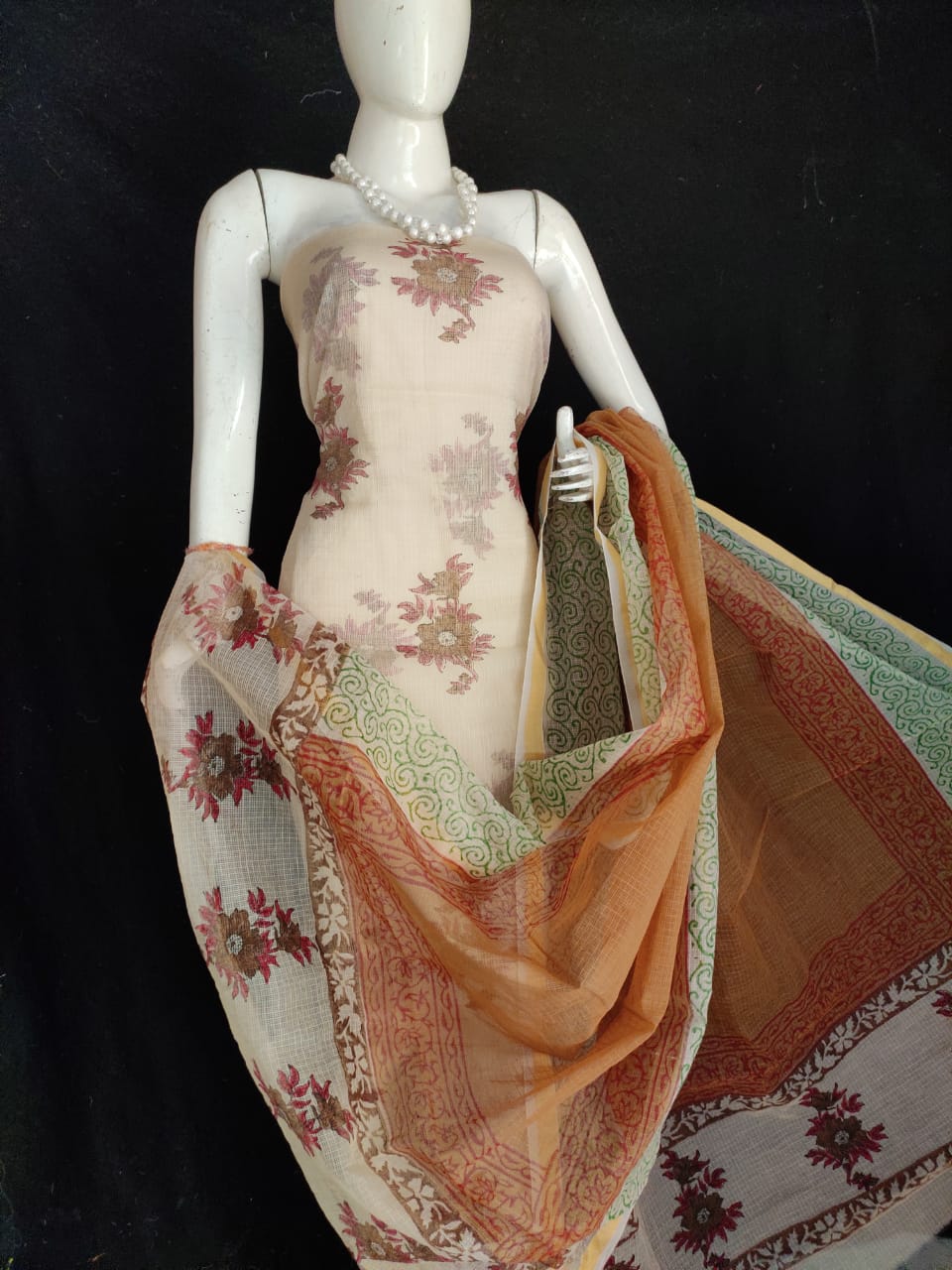 Kota Doria Blue Suit Material Handblock Printed with Zari Border  Dupatta-Indiehaat – Indiehaat.com