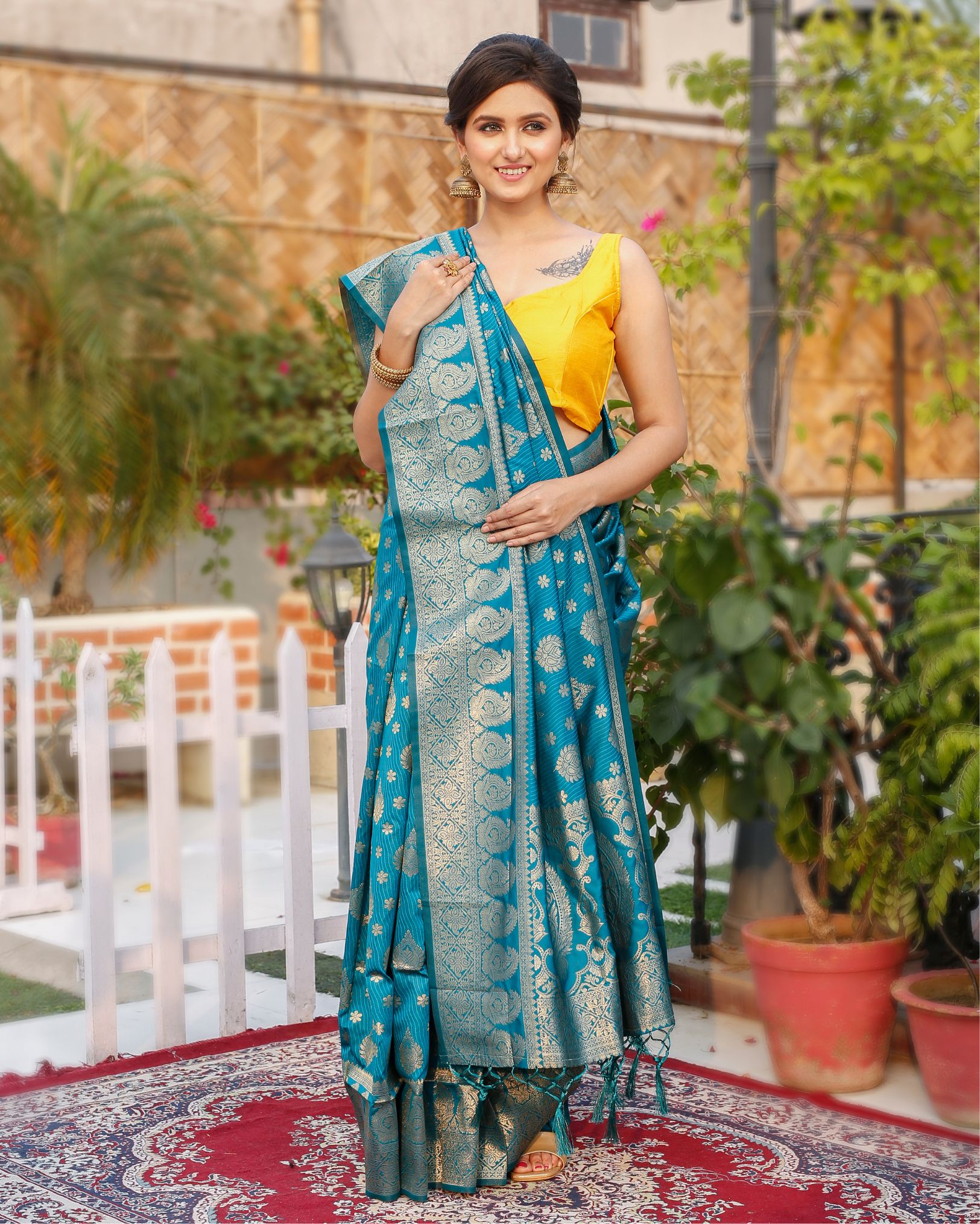 Cyan Blue Cotton Tissue Saree