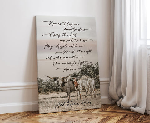 personalized western nursery wall art featuring longhorn cattle