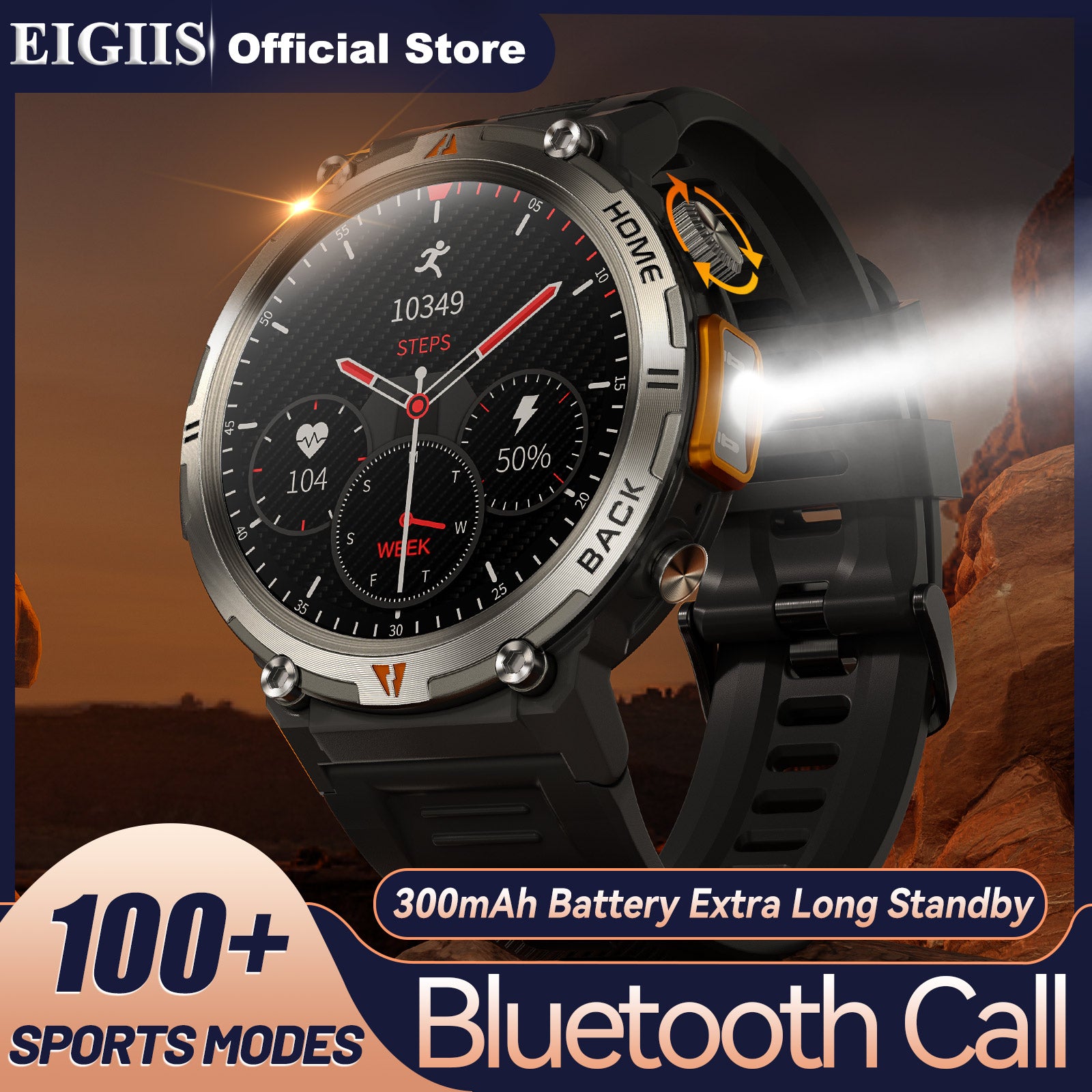 EIGIIS KE3 Military Smart Watch for Men with LED Flashlight User Guide