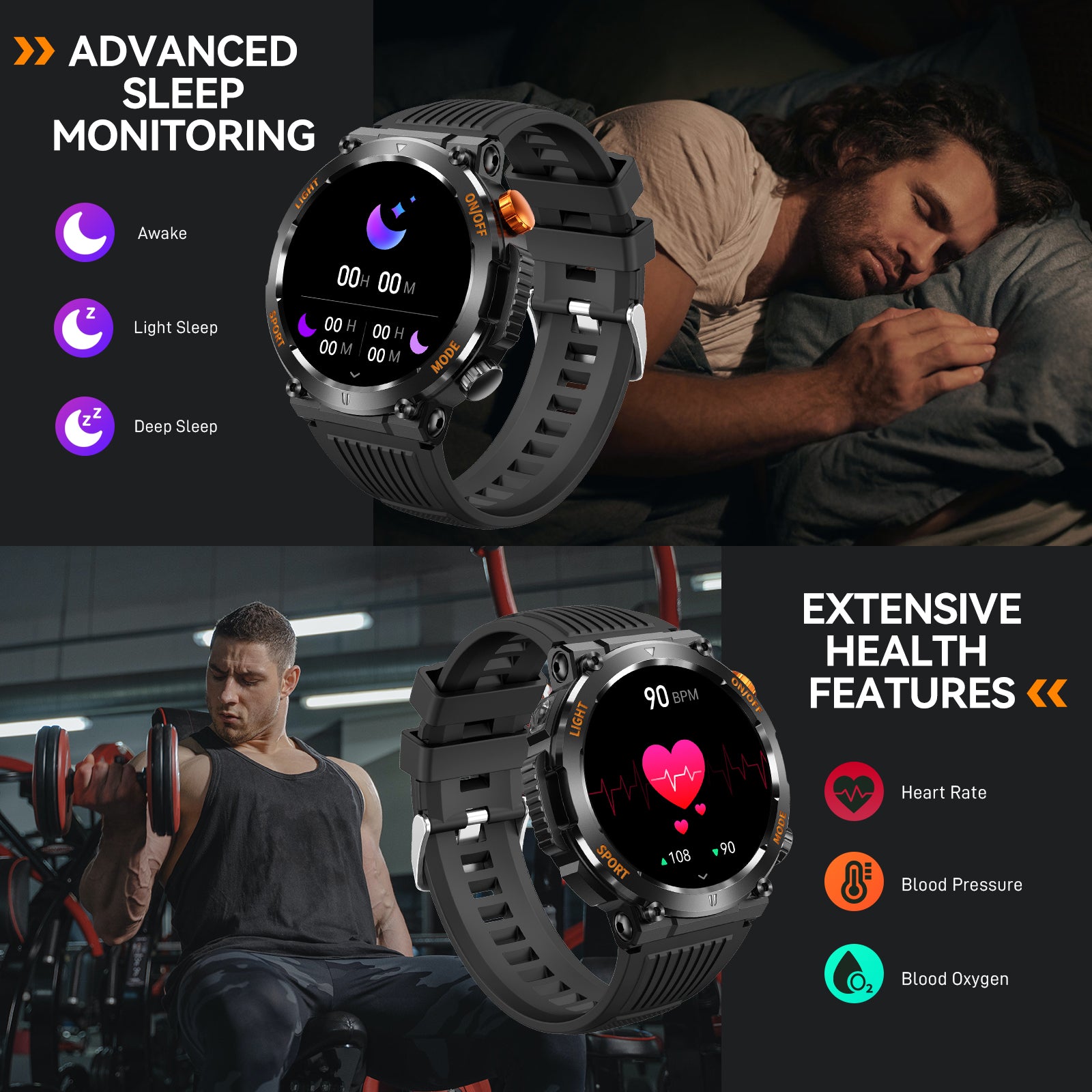  EIGIIS Military Smart Watch for Men Outdoor Waterproof Tactical  Smartwatch Bluetooth Dail Calls Speaker 1.3'' HD Touch Screen Fitness  Tracker Watch + Charger 2 Pin Magnetic Charging Cable : Electronics